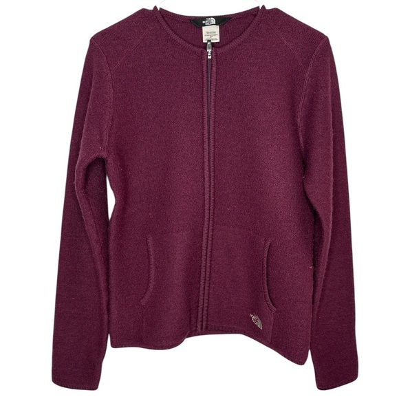 The North Face Women's Burgundy Crew Neck Full-Zip Wool Jacket Size Small - Picture 1 of 6